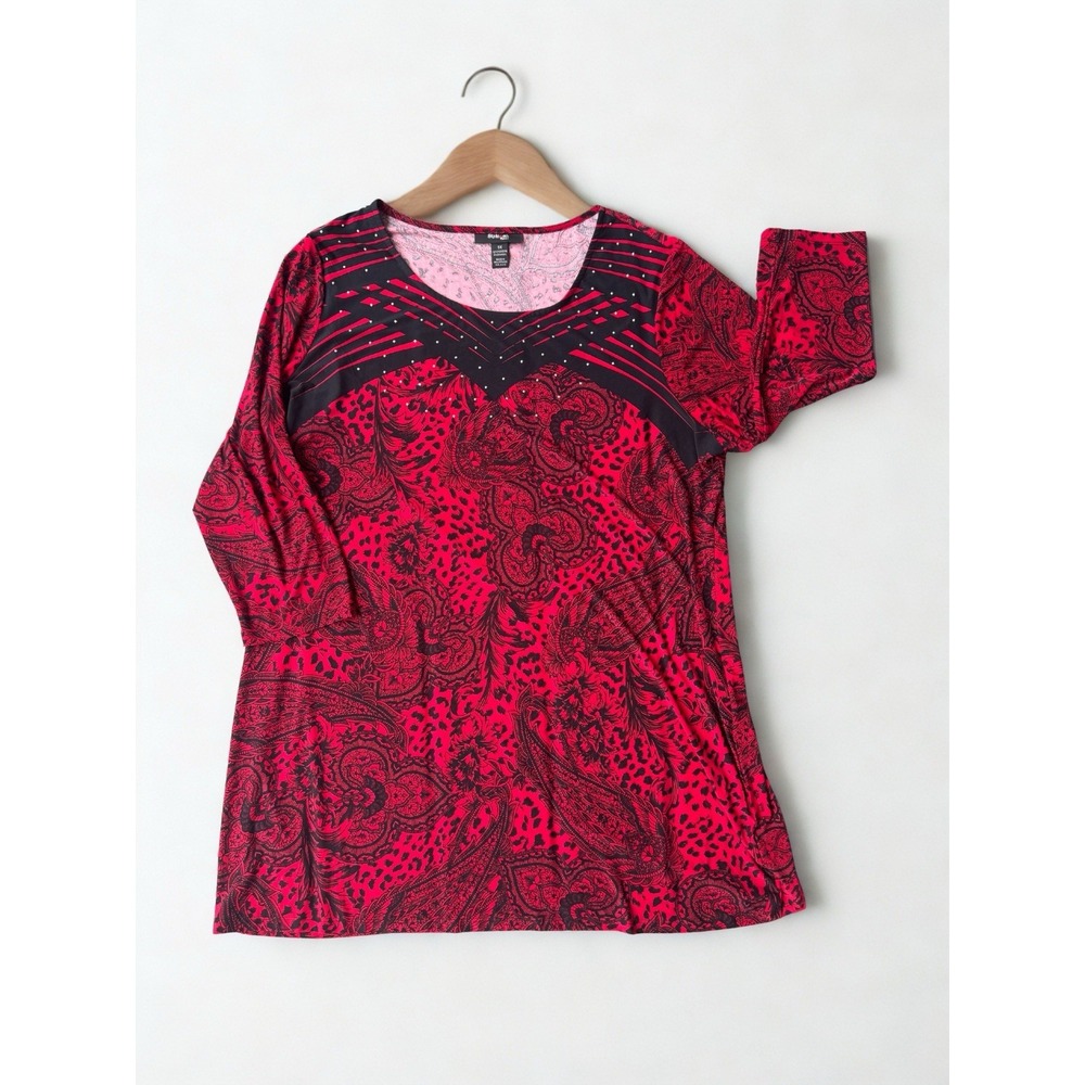 Style & Co. Red Black Embellished Tunic Top Dress 3X Teacher Office Grunge Fairy